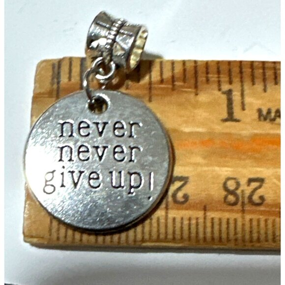 Inspirational Pendant Never Never Give Up Charm Motivation Silver Tone Medallion - Picture 4 of 4